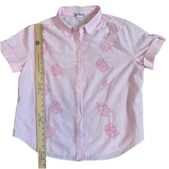 Vintage Bon Worth Womens 2pc Capri Set Pink White Strip Embroidery Flowers LP - Picture 9 of 16